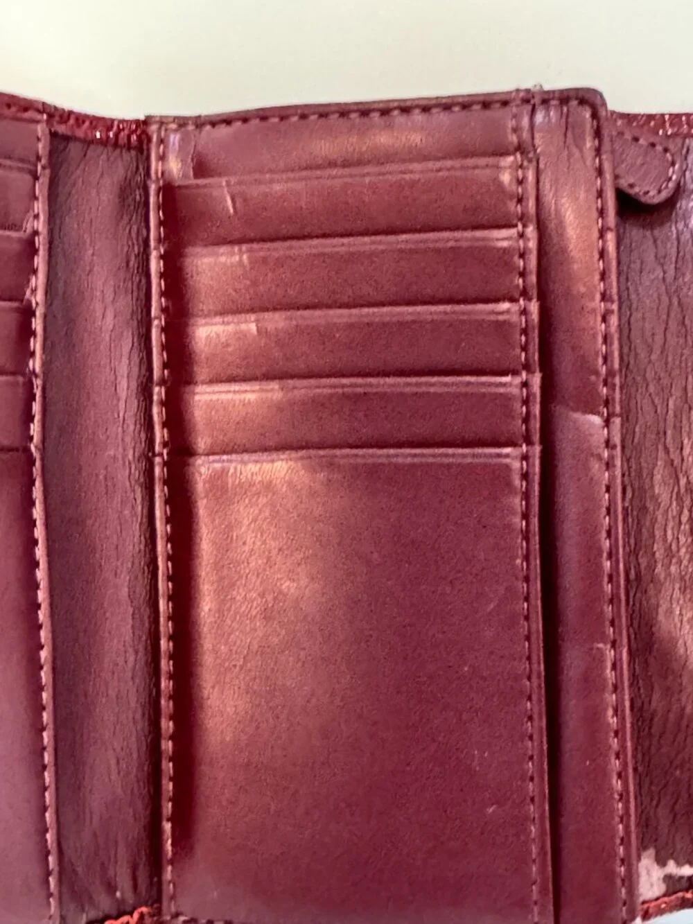 Coach Signature Burgundy Jacquard Buckle Wallet Patent Leather